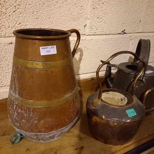 98 - Two Vintage Copper Mok Pails and a Copper Kettle (no lid) - Tallest 42cm