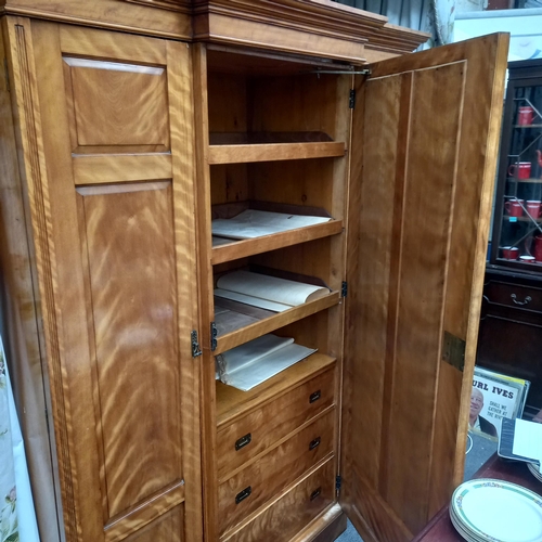 428 - Victorian Satinwood 3 Door Wardrobe with Fitted Interior