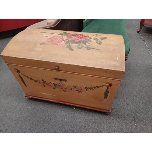 1052 - Lovely decorative Floral Painted Coffer with Key