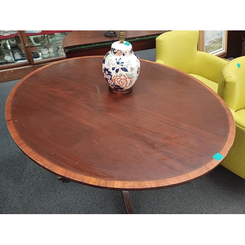 713 - Georgian Mahogany Oval Centre Table with Crossbanded Top on a turned column and 4 splayed legs