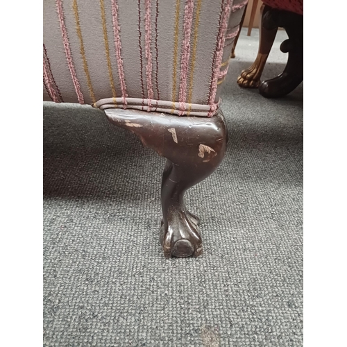 716 - Vintage Upholstered Wing Back Armchair on Ball and Claw Leg