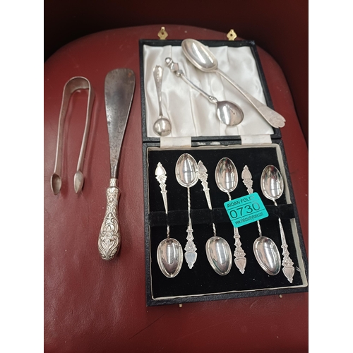 730 - Set of 6 Silver Tea Spoons in case together with other Silver items