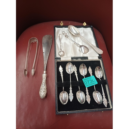 730 - Set of 6 Silver Tea Spoons in case together with other Silver items