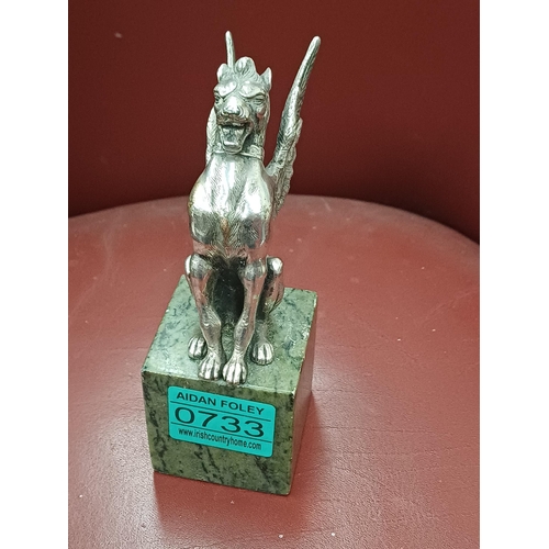 733 - White Metal Winged Dog on Marble Base