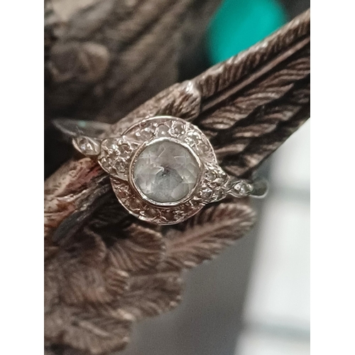 736 - 9 Carat White Gold Hallmarked Aquamarine and Diamond Ring - Aquamarine Centre Stone in an Edwardian ... 