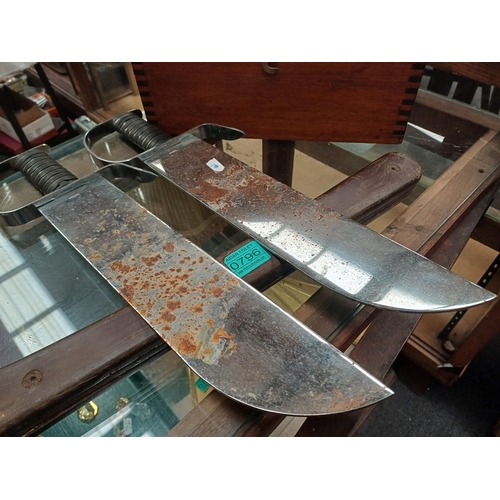 796 - Large Cleaver with Mahgoany Handle together with a Pair of Taiwanese Fighting Knives