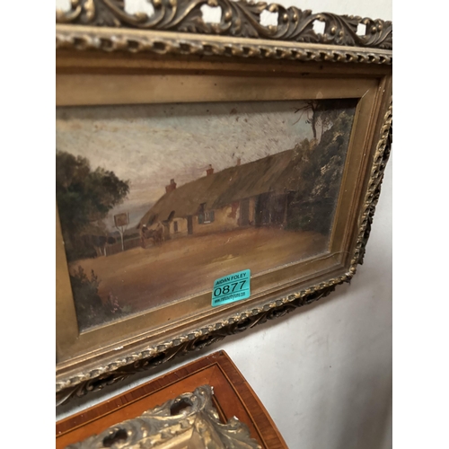 877 - Set of 3 Victorian Oil on Board Paintings - damage to frames