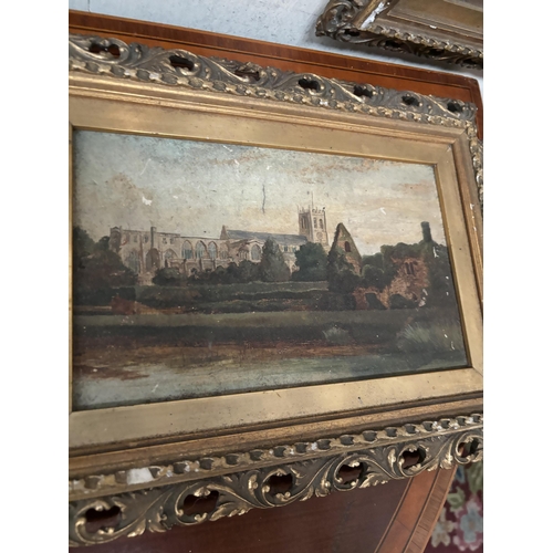 877 - Set of 3 Victorian Oil on Board Paintings - damage to frames