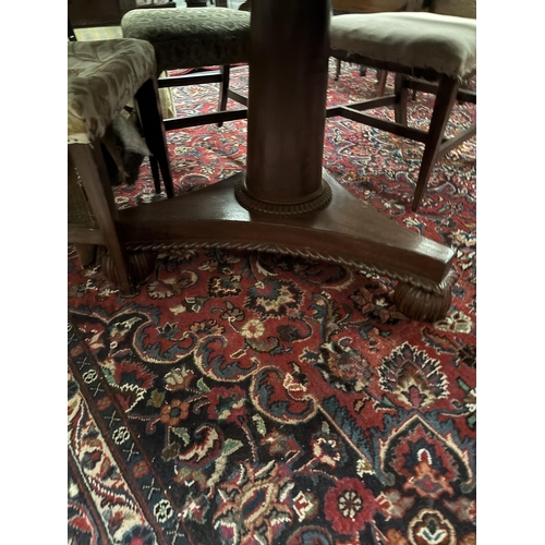 897 - Victorian Mahogany Circular Breakfast Table with flame veneered Top on tapering circular column and ... 