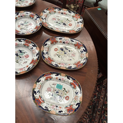 898 - Collection of Victorian Ironstone Dinner Ware including 3 graduated Platters, 7 Soup Bowls and 3 pla... 