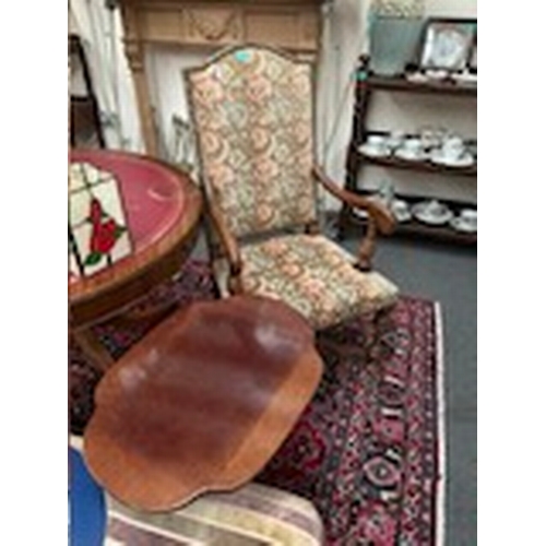 992 - 19th Century Armchair with Floral Upholstery and a neat Oval Mahogany Wine Table