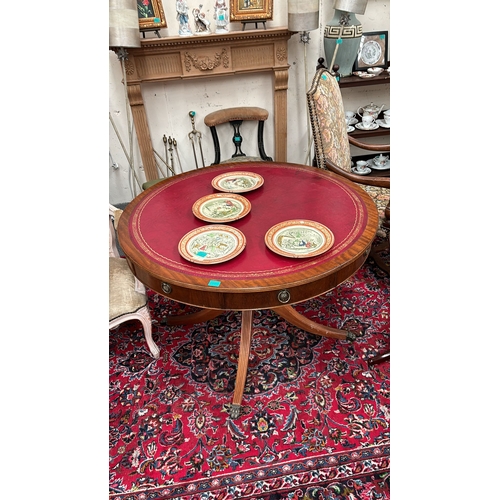 988 - Regency Style Mahogany Drum Table with Tooled Leather Circular Top