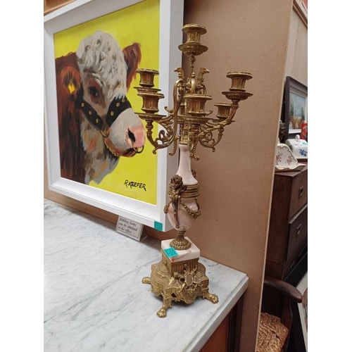 124 - Ornate Brass and Marble Candelabra (62cm)