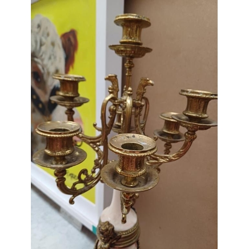 124 - Ornate Brass and Marble Candelabra (62cm)