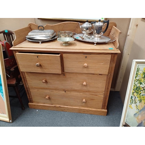 128 - Victorian Pine Gallery Top Chest of 2 Short over 2 Long Drawers