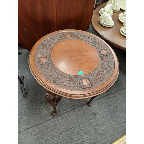 163 - Edwardian Mahogany Lamp Table with Carved Decoration on 4 Claw Legs