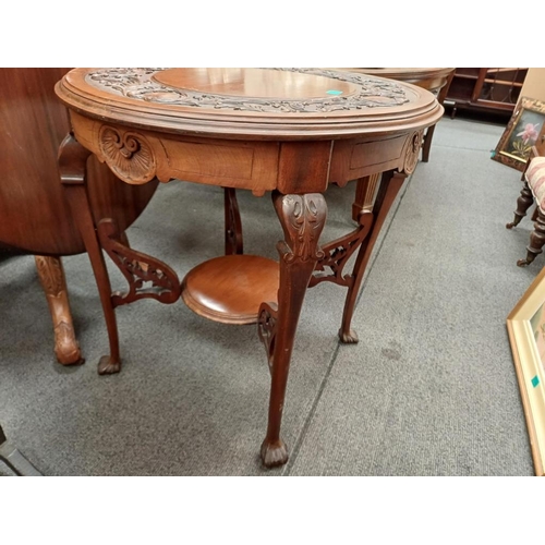 163 - Edwardian Mahogany Lamp Table with Carved Decoration on 4 Claw Legs