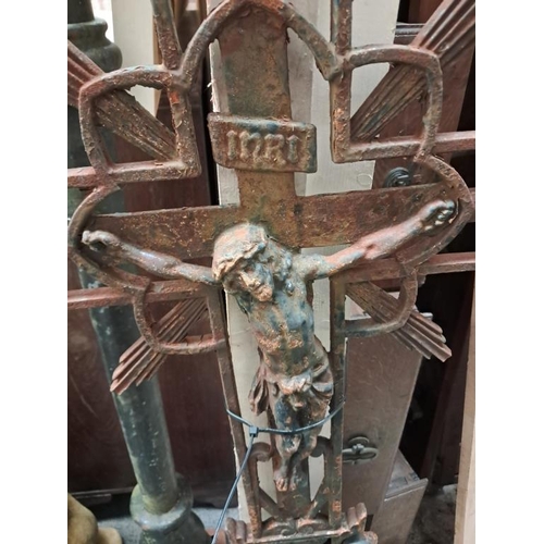 17 - 19th Century Cast Iron Crucifix (142cm Tall)