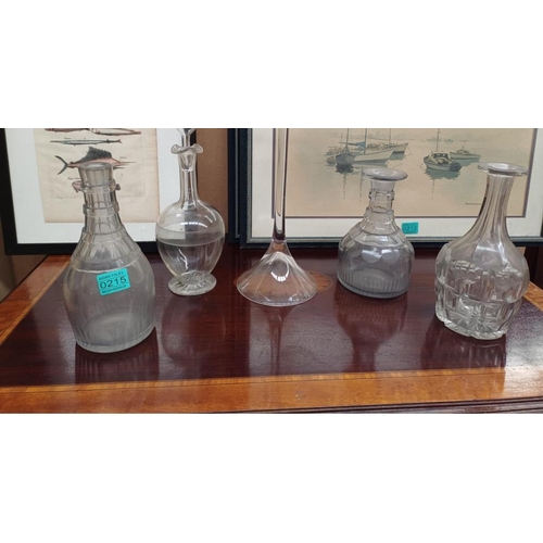 215 - Four Antique Glass Decanters and a Glass Candle Stand