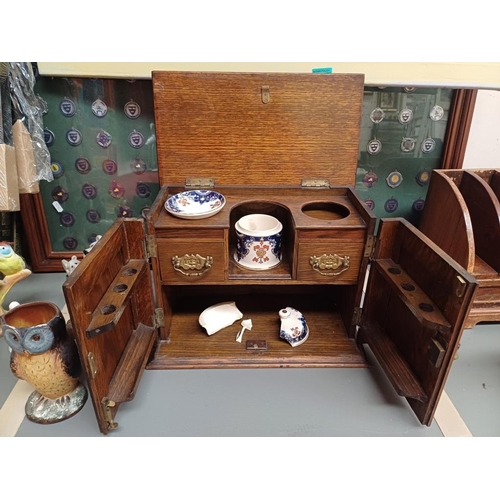 222 - Late Victorian Carved Oak Smokers Cabinet with Fitted Interior