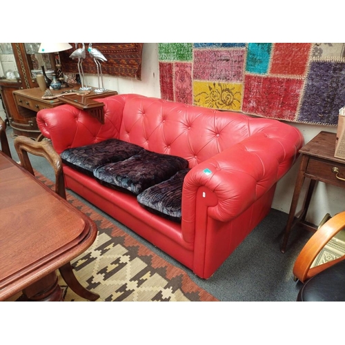 236 - Vintage Red Leather Chesterfield Couch