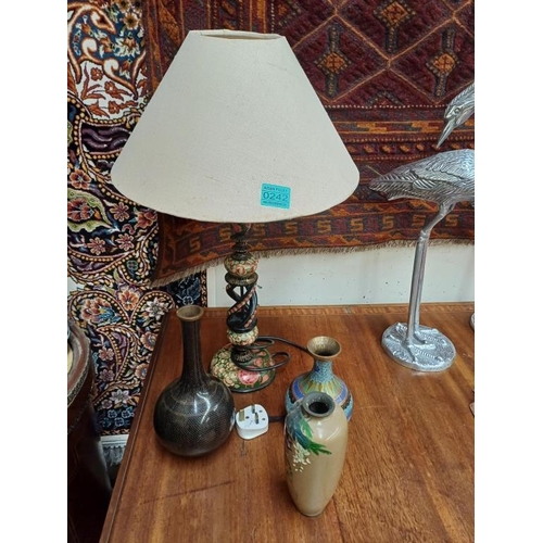 242 - Three Antique Cloisonne Vases and a Table Lamp