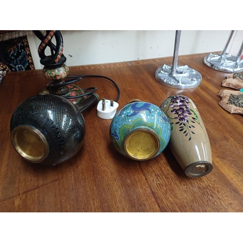 242 - Three Antique Cloisonne Vases and a Table Lamp