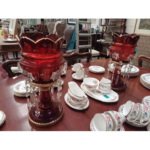 253 - Good Pair of Victorian Red Glass Lustres (38cm Tall)