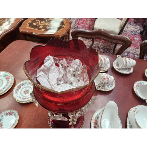 253 - Good Pair of Victorian Red Glass Lustres (38cm Tall)