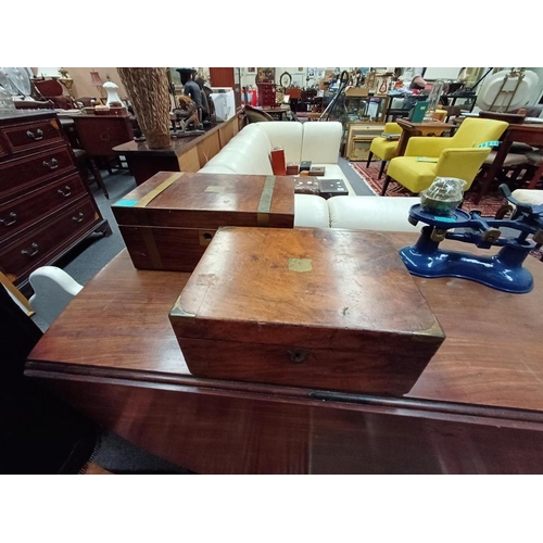 287 - Two 19th Century Travel Boxes and 2 other smaller Hardwood Boxes