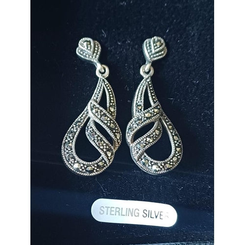 292 - Silver Marasite Drop Earrings