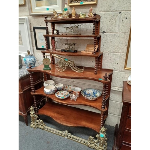 326 - Victorian Rosewood Open Display Stand with Bobbin Supports over 6 Shelves