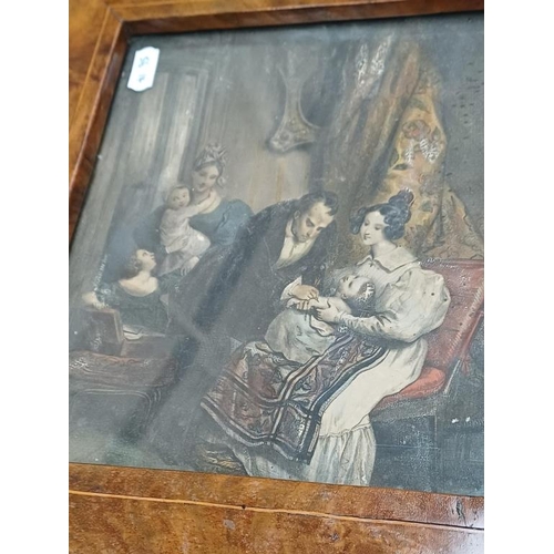 376 - Pair of 19th Century Oil Paintings of Family Scenes in good Inlaid Walnut Frames (28cm x 31cm)