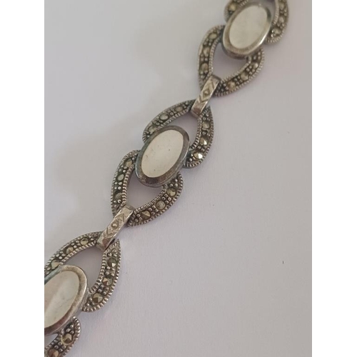 423 - Silver Mother of Pearl and Marcasite Bracelet