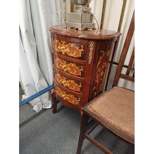 44 - Pair of 4 Drawer Marquetry Decorated French Style Bedside or Lamp Tables