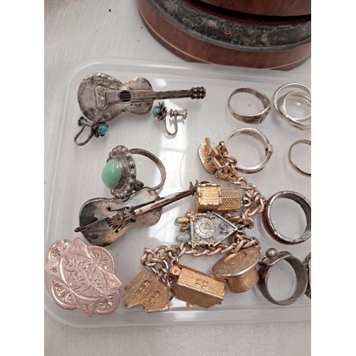 445 - Mixed lot of Rings, Brooches, a Church Bracelet and a Leather Box