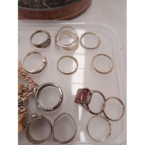 445 - Mixed lot of Rings, Brooches, a Church Bracelet and a Leather Box