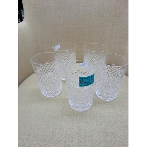 451 - Set of 5 Waterford Cut Glass Tumblers (12cm Tall)