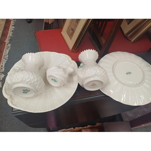 473 - Pair of Beleek China Thistle Vases, Pair of Beleek Cake Plates and a Beleek Milk Jug