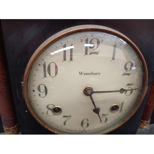 504 - Edwardian Mantle Clock by Waterbury in Ebonised Wooden Case