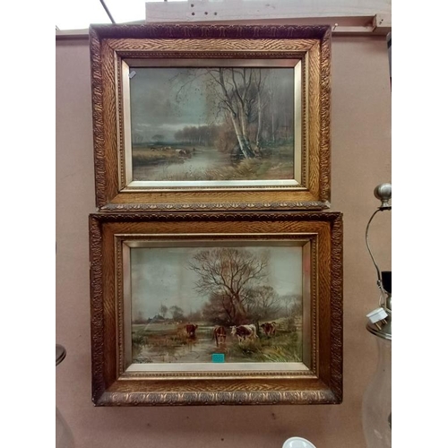 505 - Pair of Edwardian Oil Paintings Signed Heton and Dated 1902 - in good quality Oak and Gilt Frames