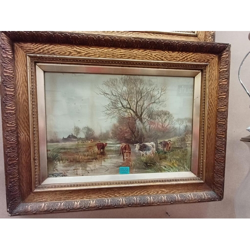 505 - Pair of Edwardian Oil Paintings Signed Heton and Dated 1902 - in good quality Oak and Gilt Frames