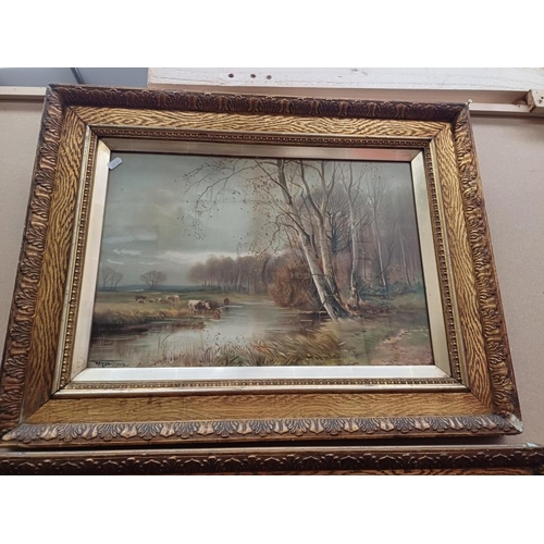 505 - Pair of Edwardian Oil Paintings Signed Heton and Dated 1902 - in good quality Oak and Gilt Frames