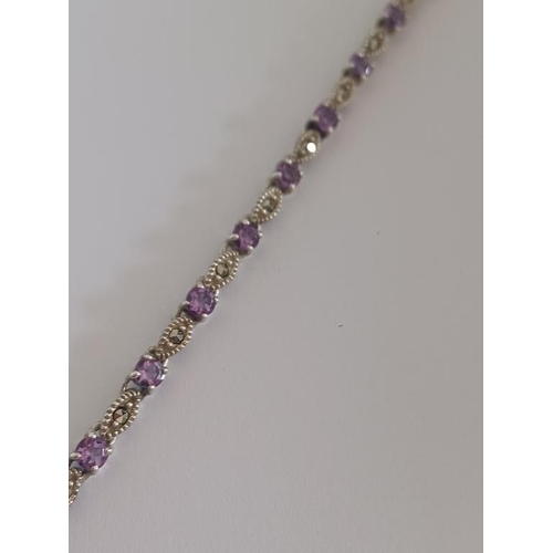 551 - Silver Marcasite and Amethyst Bracelet