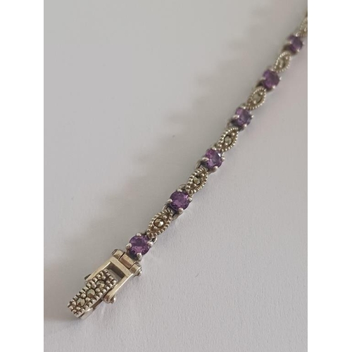 551 - Silver Marcasite and Amethyst Bracelet