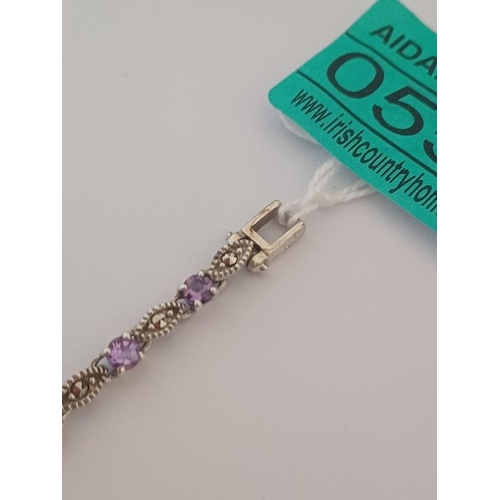 551 - Silver Marcasite and Amethyst Bracelet