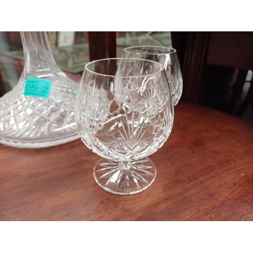 592 - Glass Ship's Decanter and 4 Cut Glass Brandy Goblets