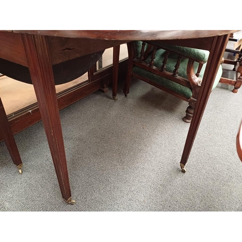 595 - Georgian Mahogany Pembroke Table with Oval Drop Leaves and 4 tapered legs