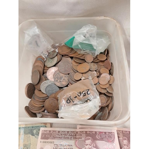 627 - Mixed lot of Notes and Coins - Notes are Ethiopia and Coins mainly Irish/UK