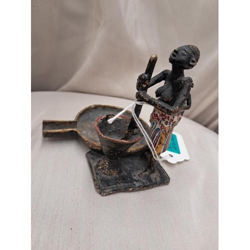 658 - Art Metal Figure of an African Lady (9cm Tall) - maybe Cold Painted Bronze